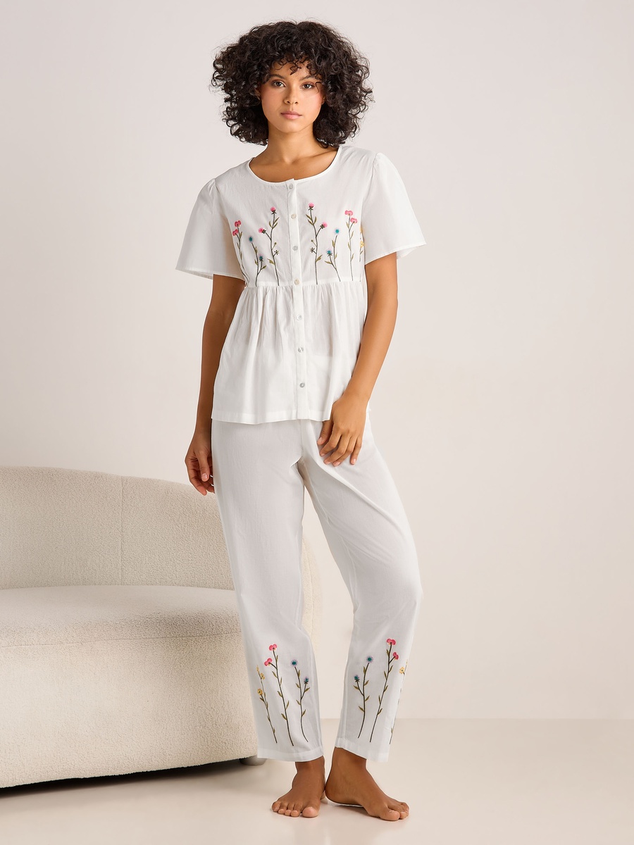 Cotton Pyjama Set with Button-Down Top and Pants