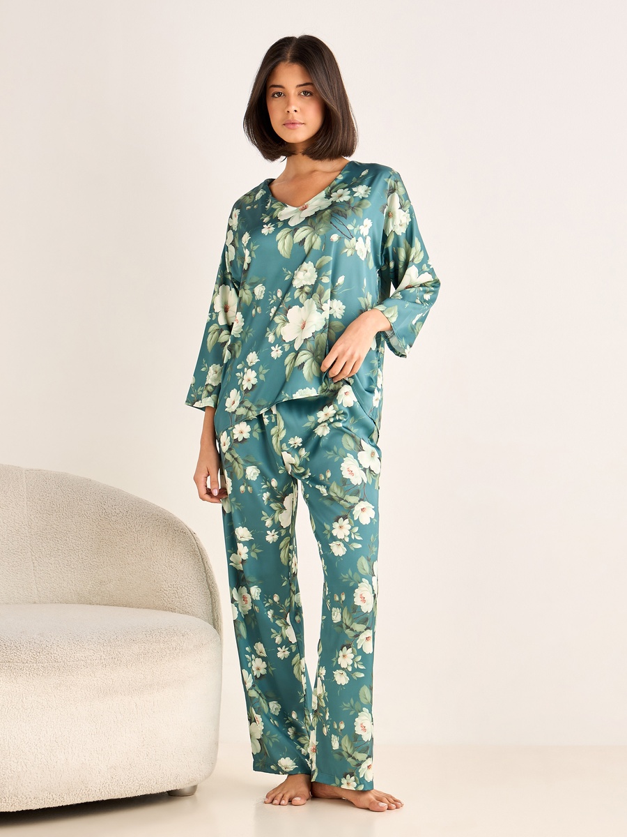 Pyjama Set with V Neck Top and Trousers