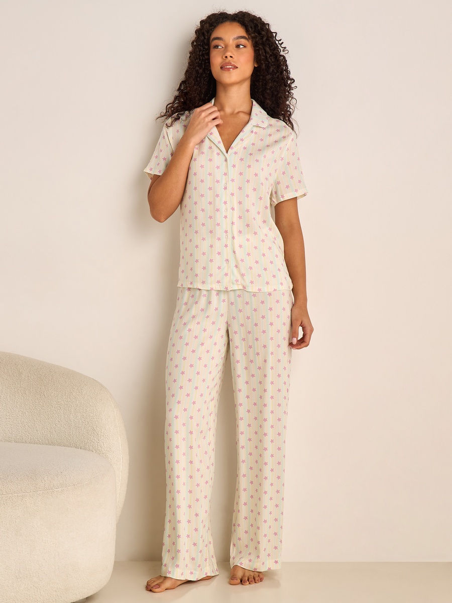 Viscose Pyjama Set with Button-Down Shirt and Trousers