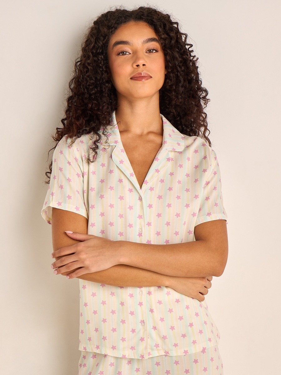 Viscose Pyjama Set with Button-Down Shirt and Trousers