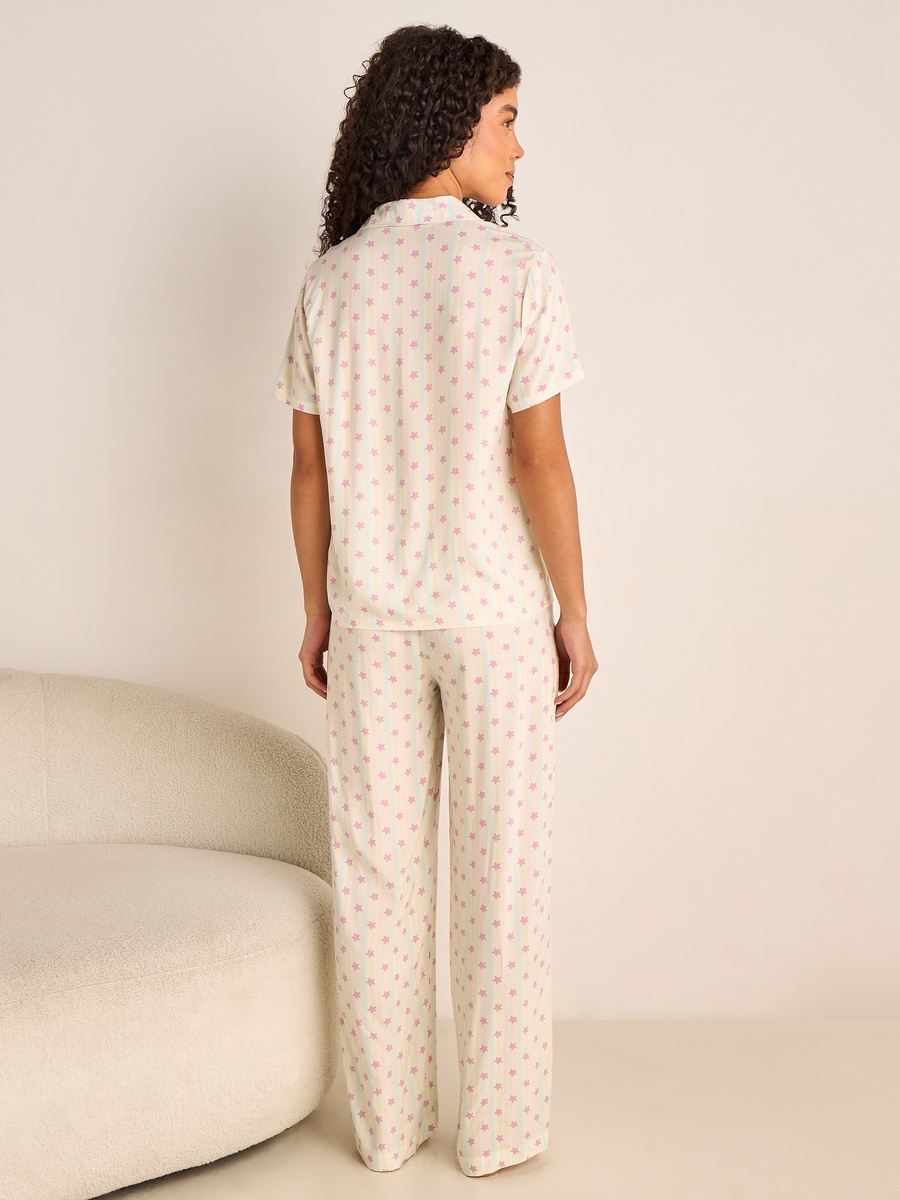 Viscose Pyjama Set with Button-Down Shirt and Trousers