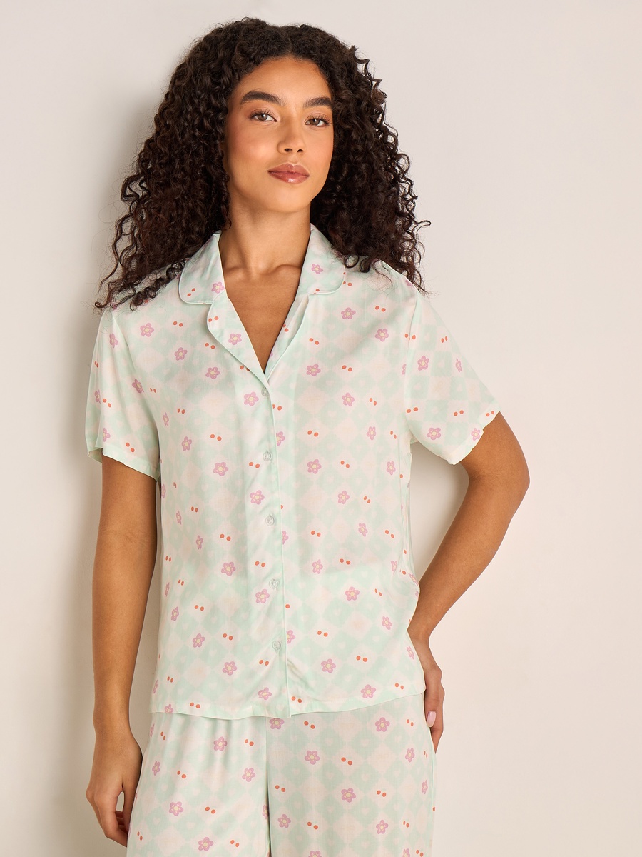 Viscose Pyjama Set with Button-Down Shirt and Trousers