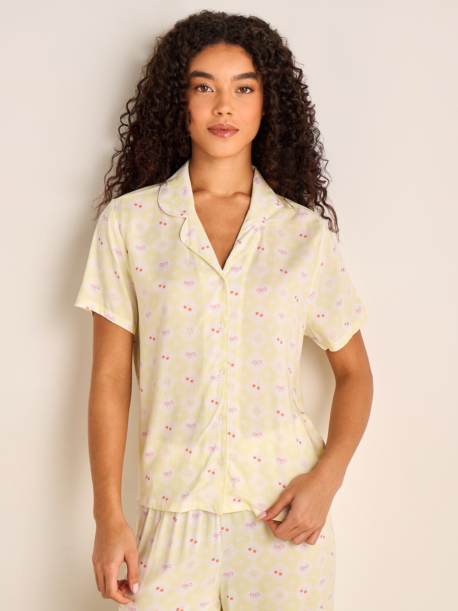 Viscose Pyjama Set with Button-Down Shirt and Trousers
