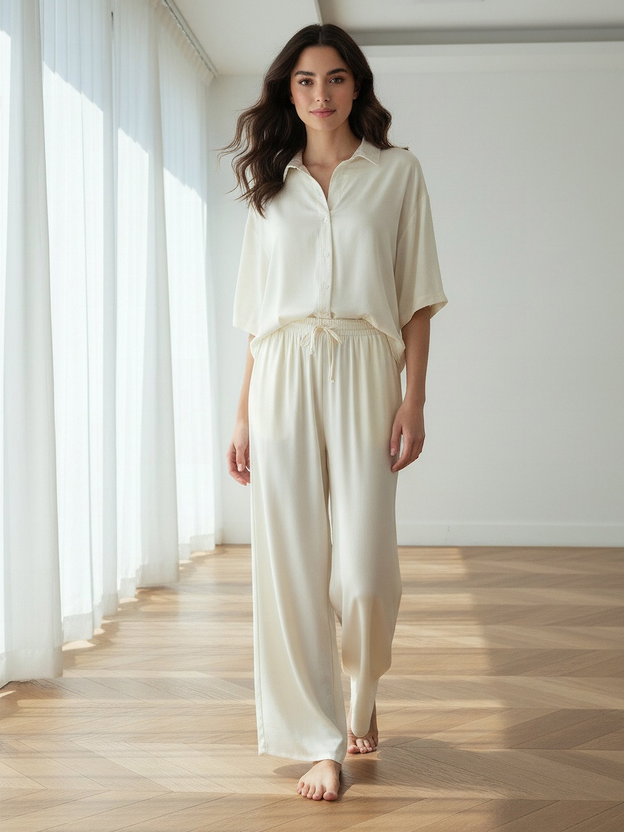 Pyjama Set with Button-Down Shirt and Trousers