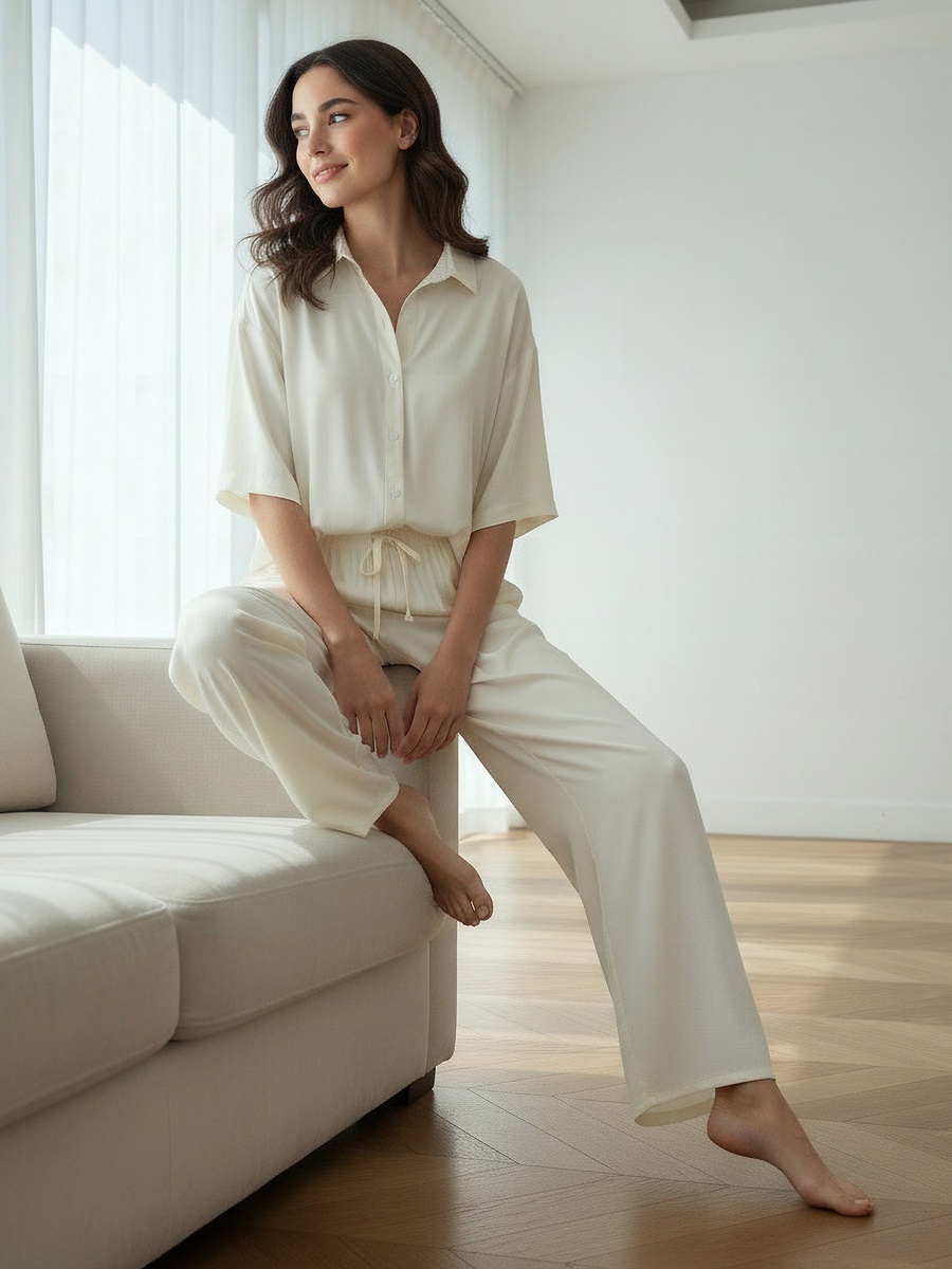 Pyjama Set with Button-Down Shirt and Trousers