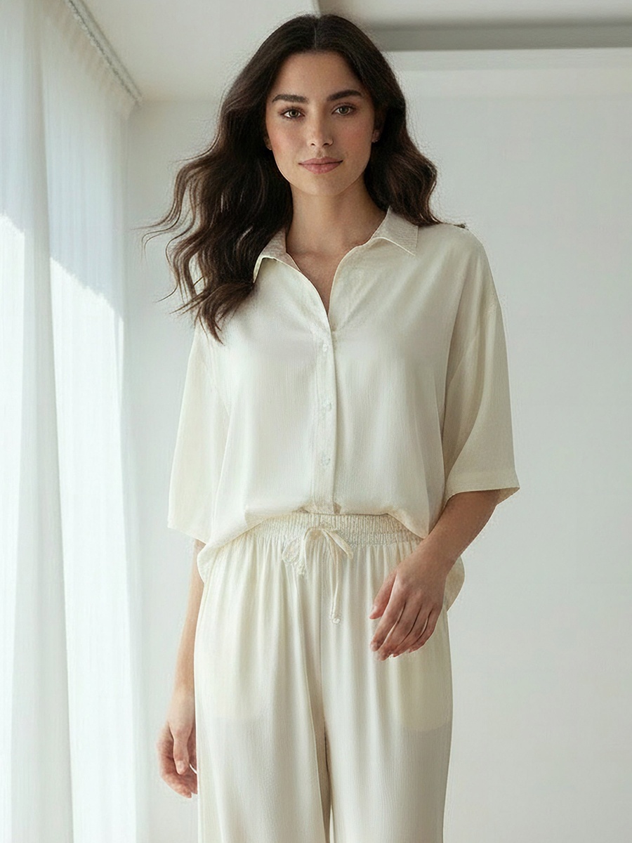 Pyjama Set with Button-Down Shirt and Trousers