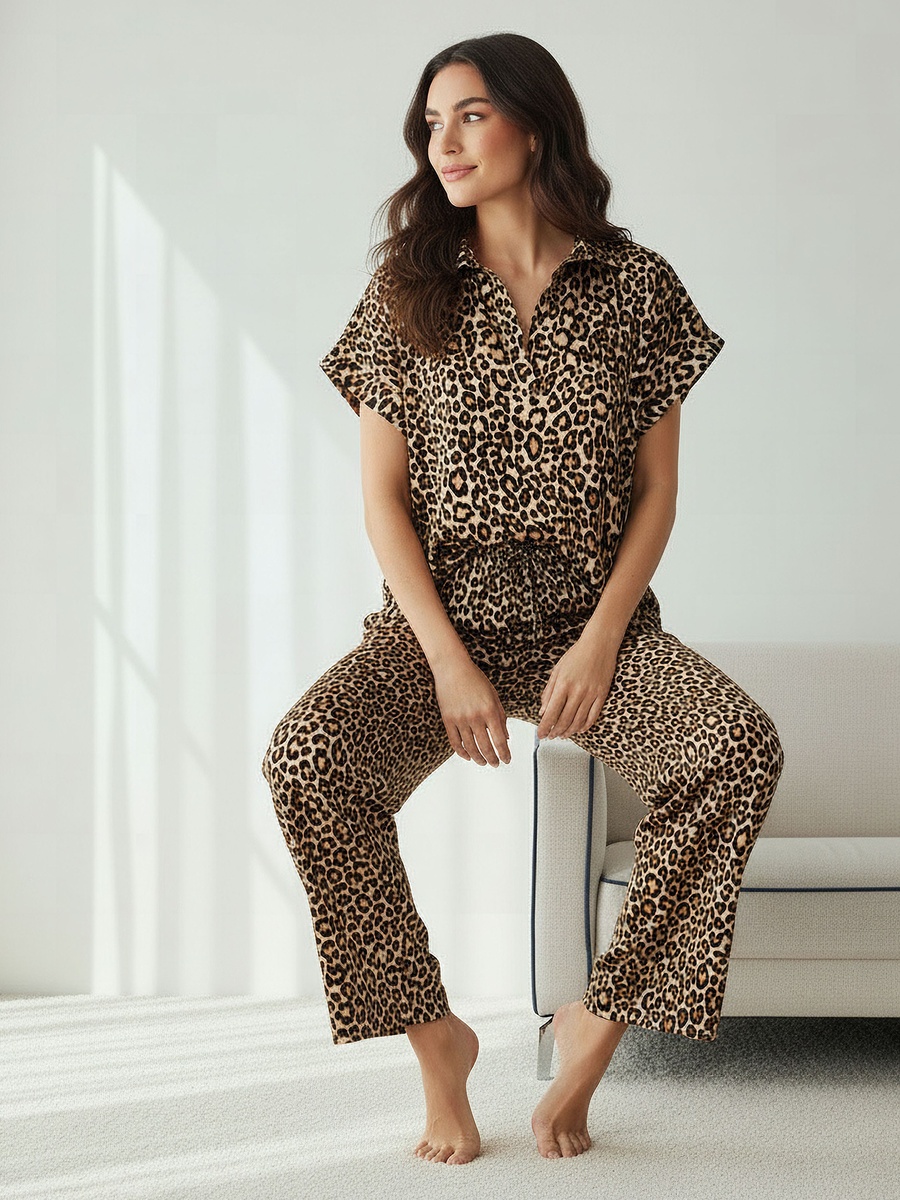 Pyjama Set with Top and Wide Leg Pants