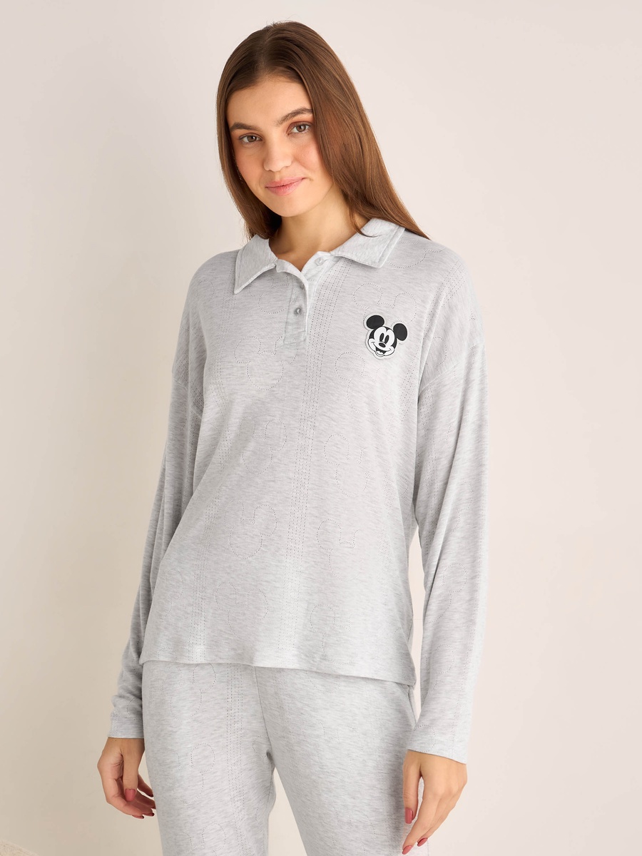 Mickey Mouse Pyjama Set with Half-Placket T-Shirt and Trousers