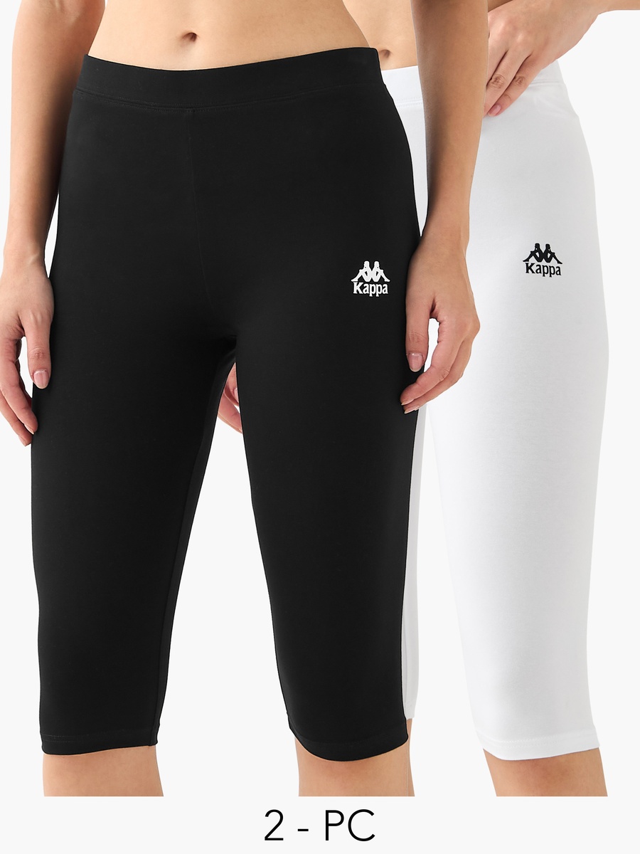 Pack of 2 Elasticated Knee Length Leggings with Logo Design