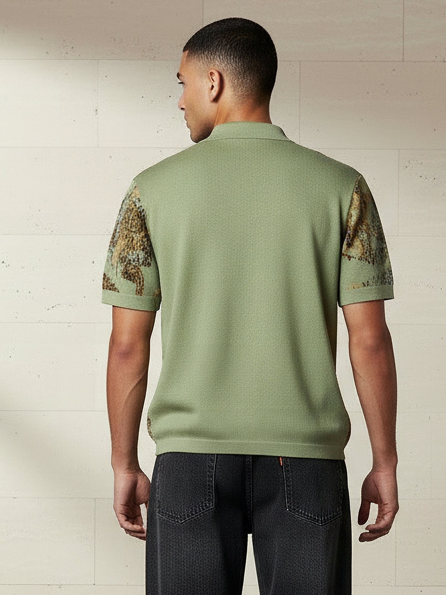 Men Regular Fit Collared Jacquard Short Sleeve Polo T-Shirt