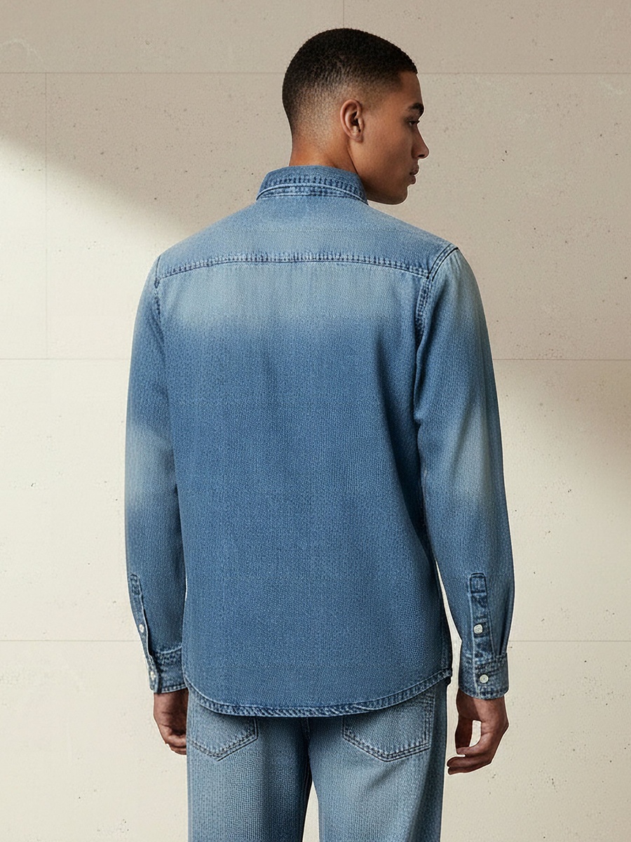 Men Regular Fit Collared Long Sleeves Reef Denim Shirt
