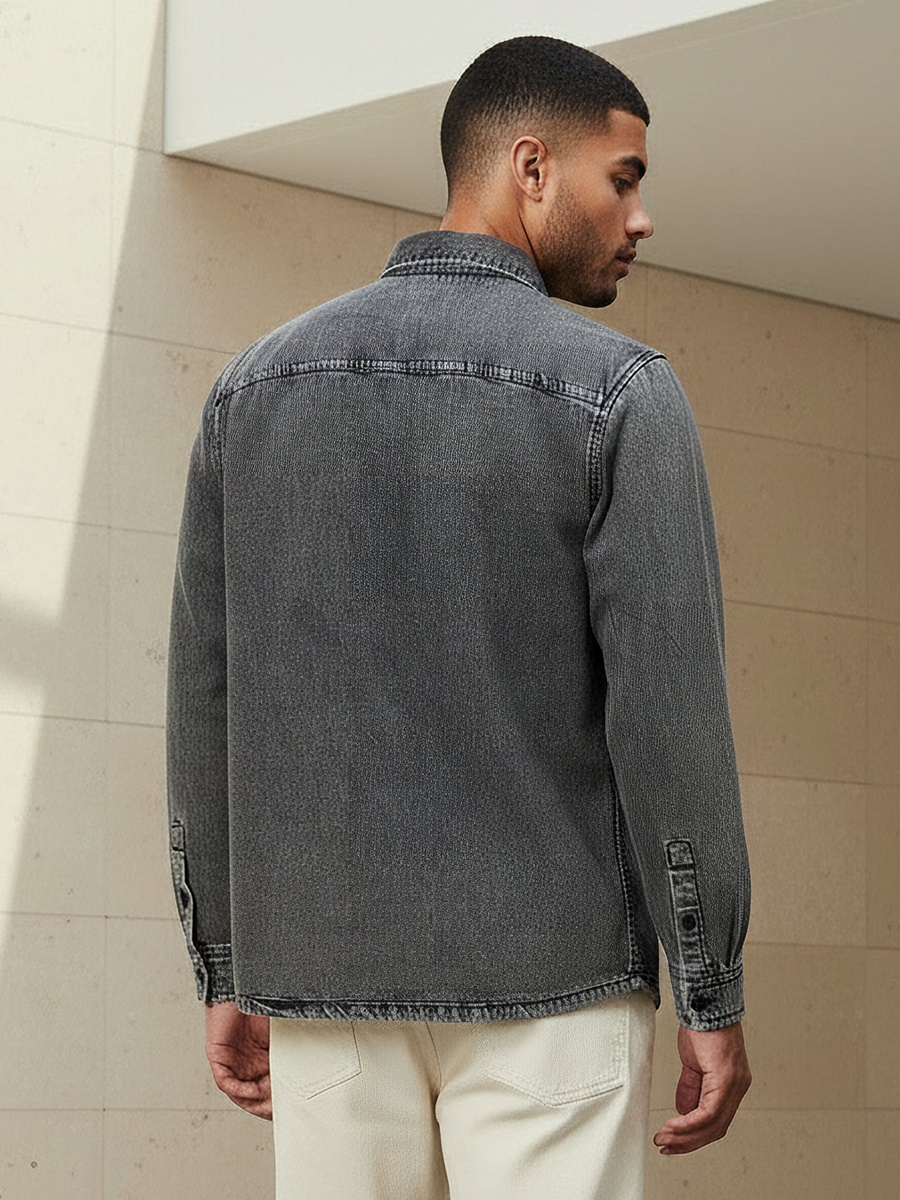 Men Regular Fit Collared Long Sleeves Reef Denim Shirt