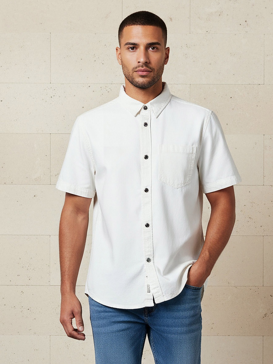 Men Regular Fit Collared Short Sleeve Shirt