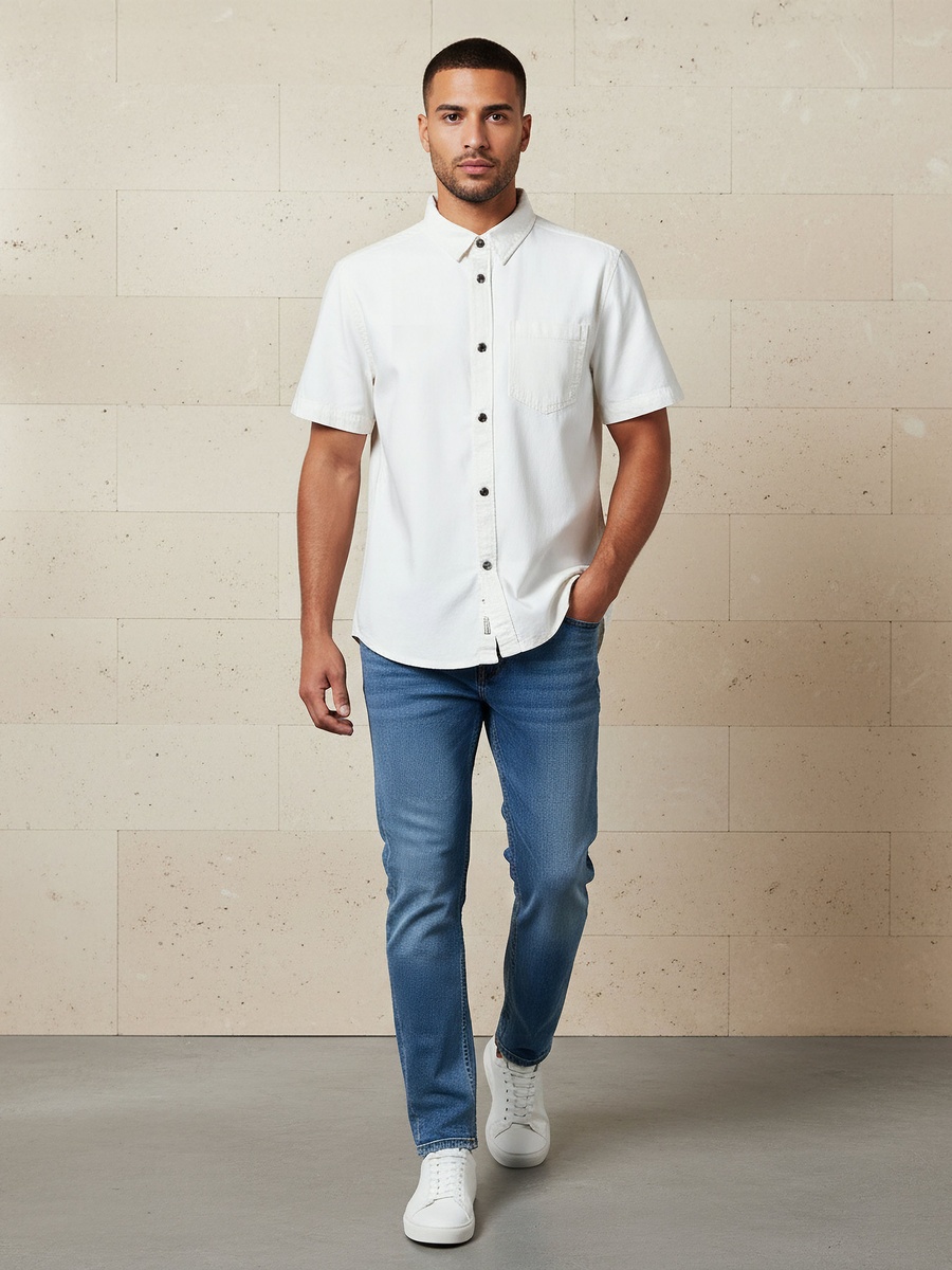 Men Regular Fit Collared Short Sleeve Shirt