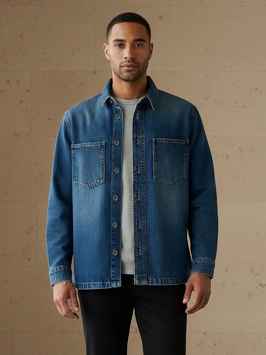 Men Regular Fit Collared Denim Long Sleeves Shirt