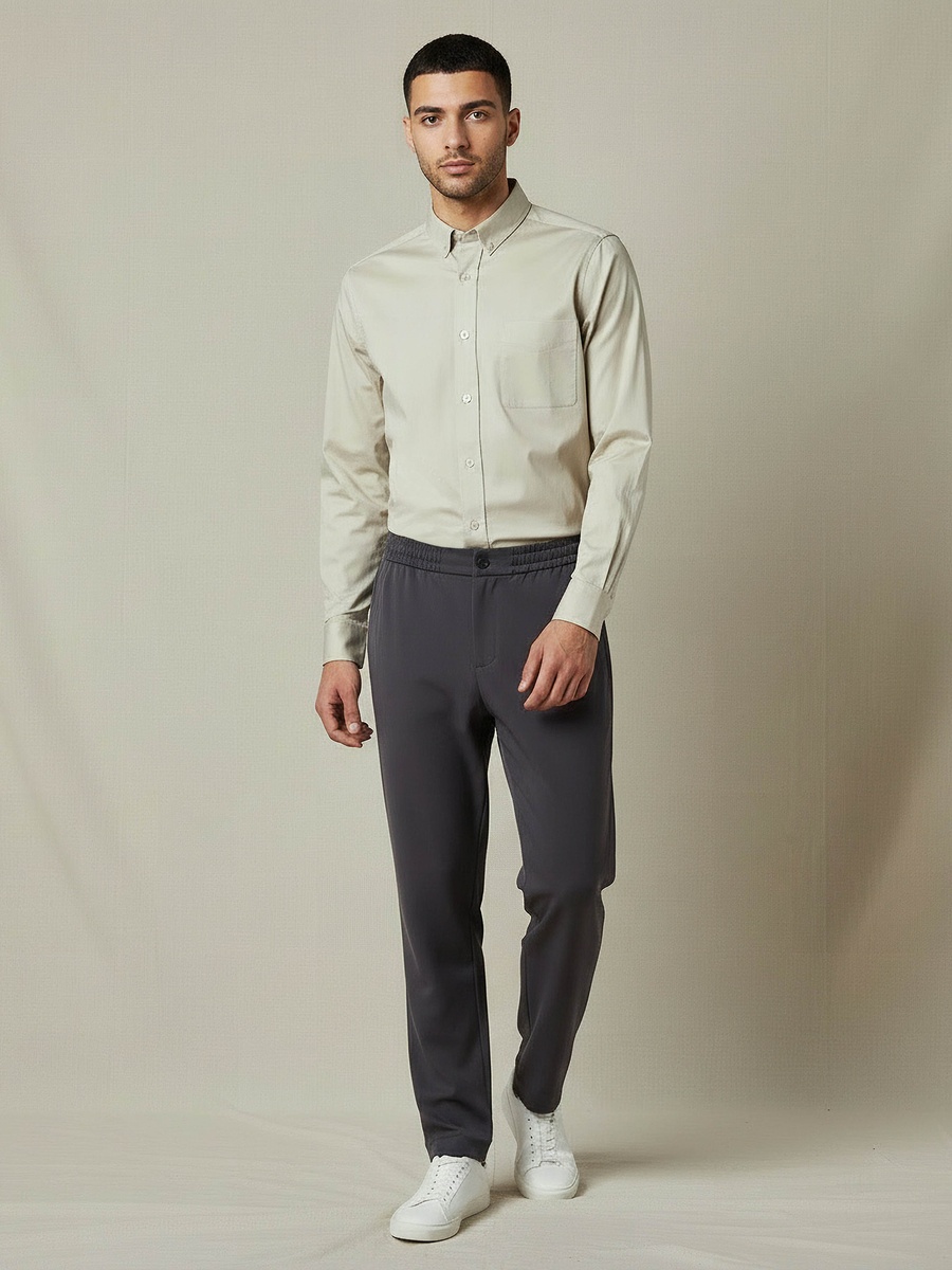Men Slim Fit Button-Down Collar Long Sleeve Shirt