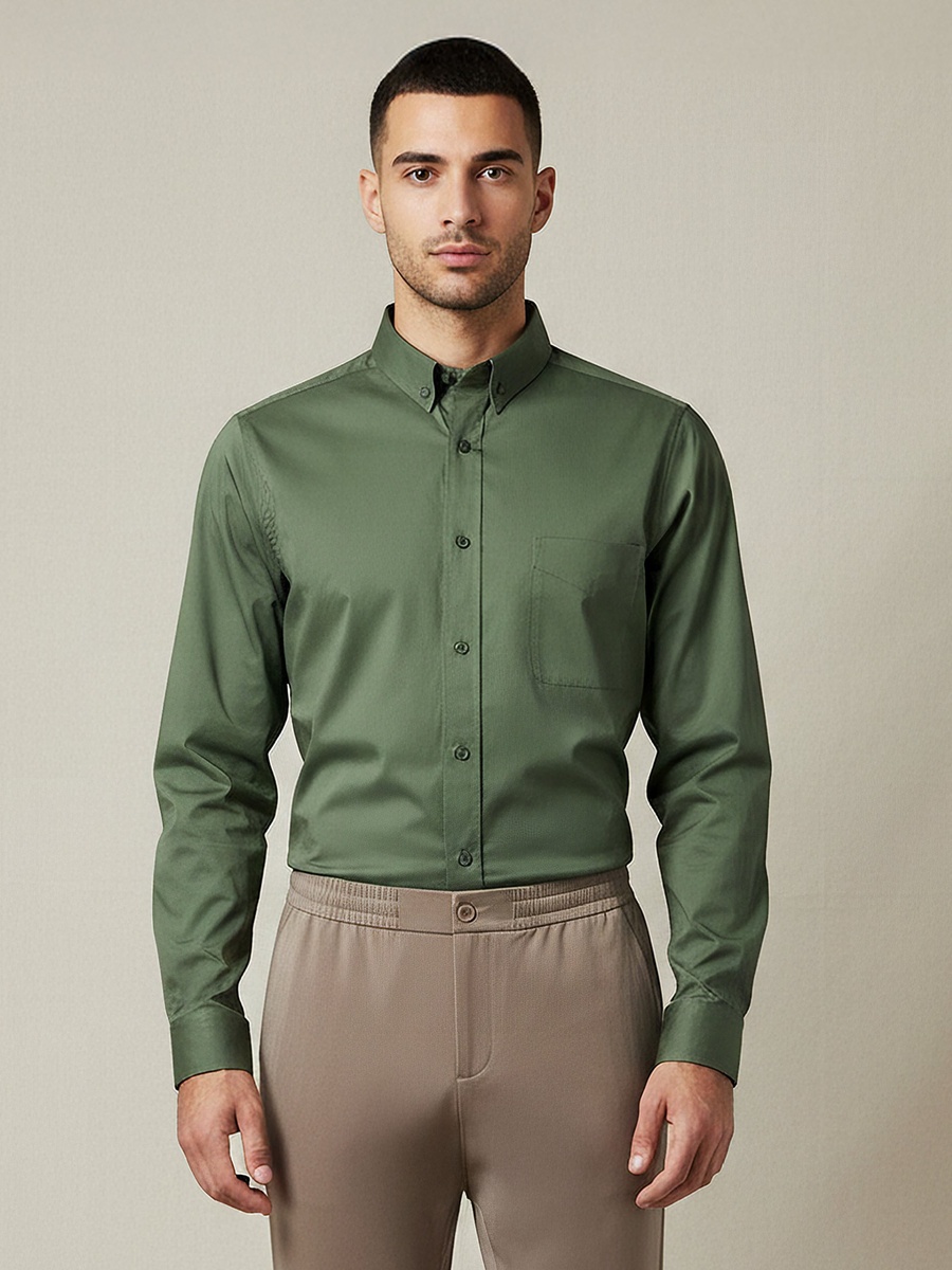 Men Slim Fit Button-Down Collar Long Sleeve Shirt