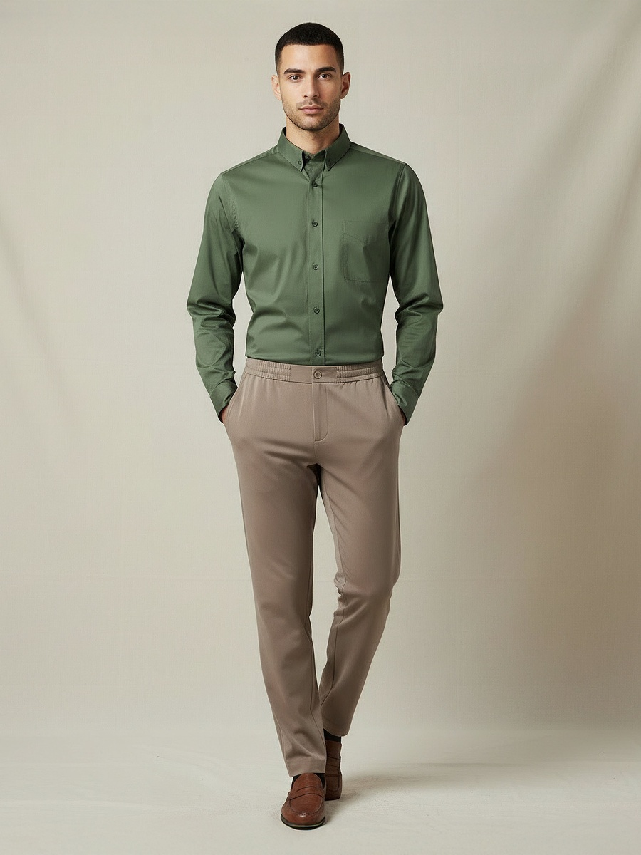 Men Slim Fit Button-Down Collar Long Sleeve Shirt