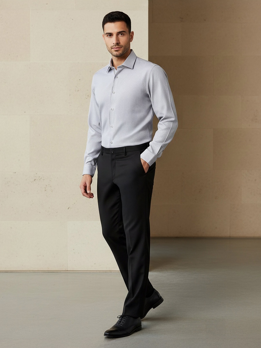 Men Slim Fit Spread Collar Textured Long Sleeve Shirt