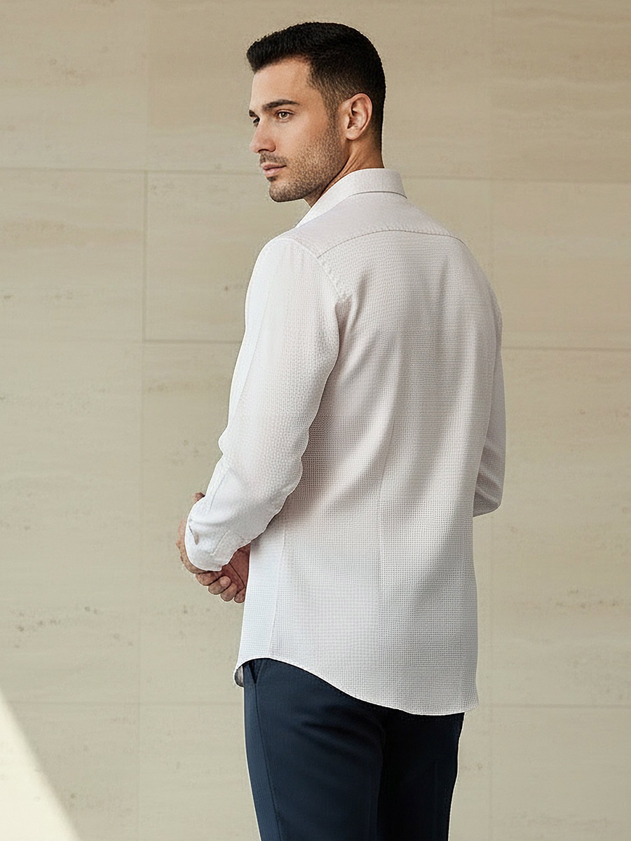 Men Regular Fit Collared Textured Long Sleeve Shirt