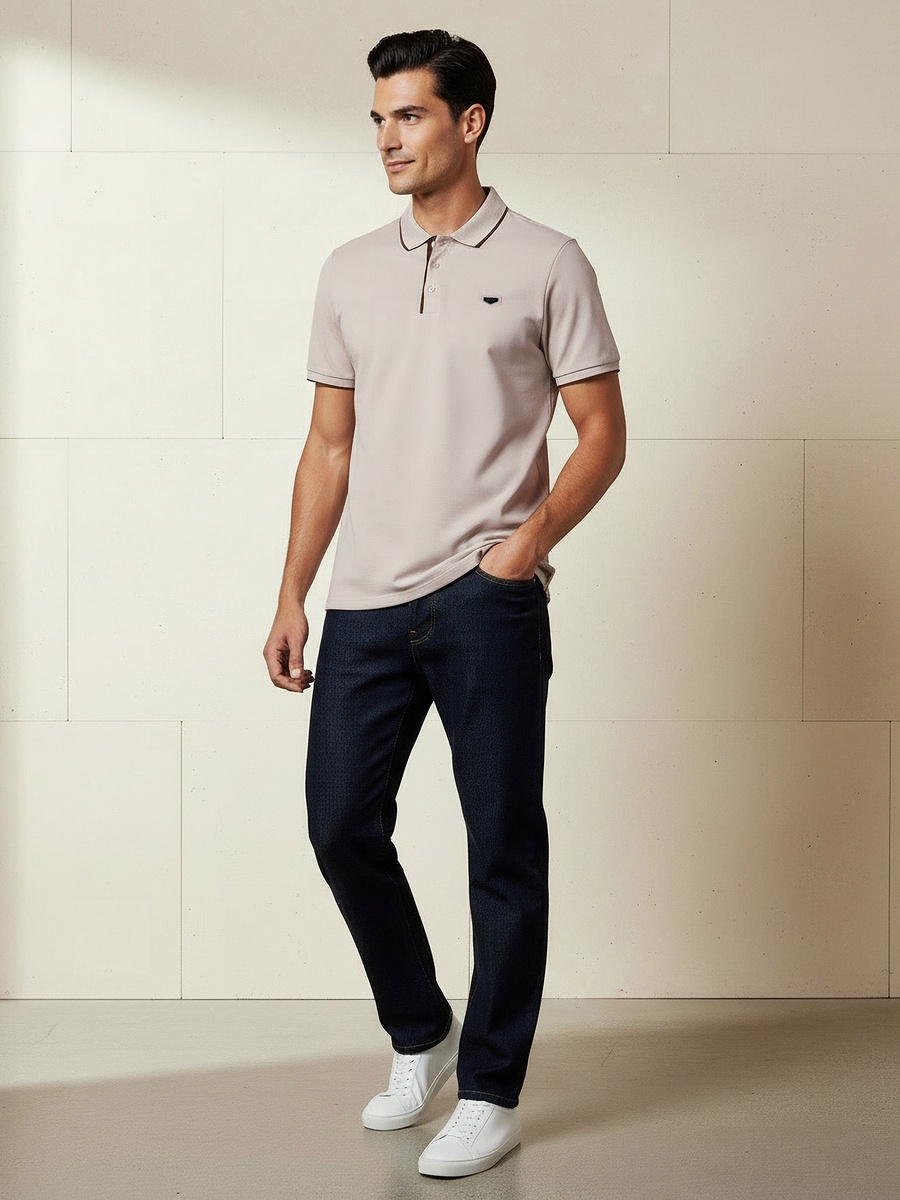Men Short Sleeve Badge Accent Polo T-Shirt