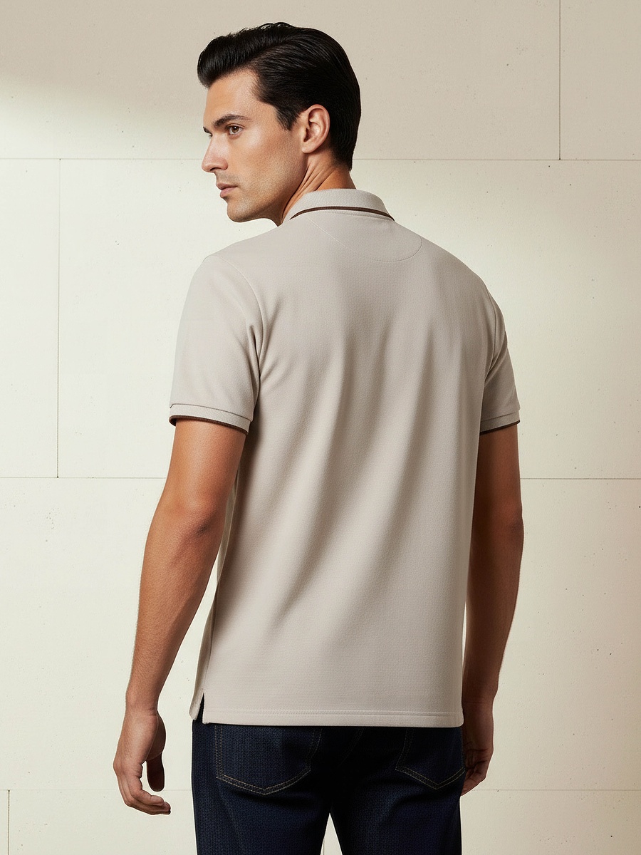 Men Short Sleeve Badge Accent Polo T-Shirt