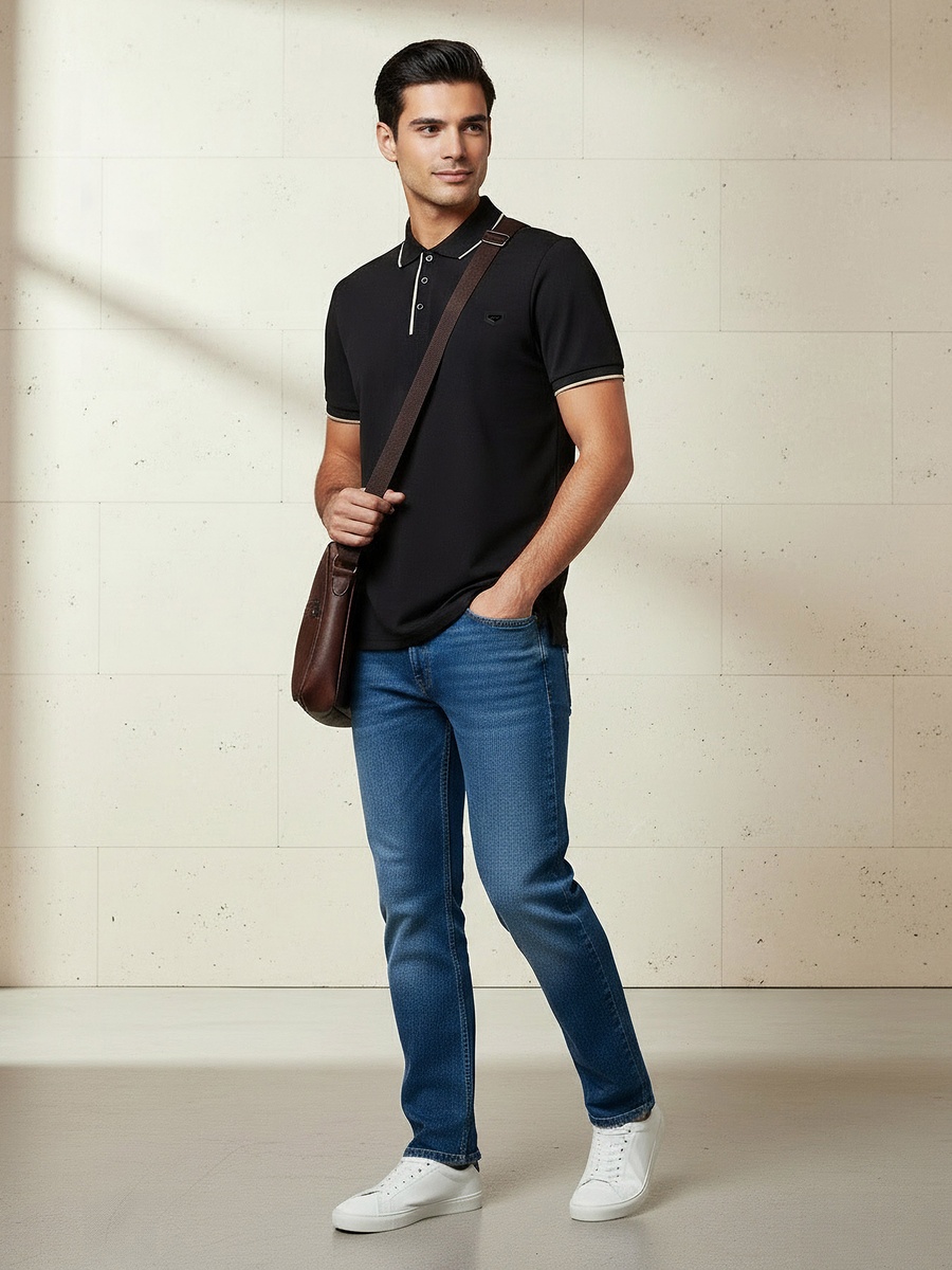 Men Short Sleeve Badge Accent Polo T-Shirt
