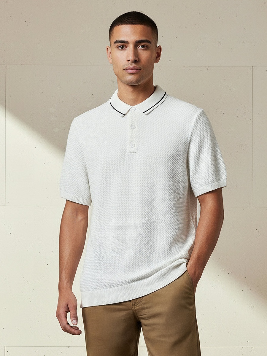 Men Short Sleeves Textured Polo T-Shirt