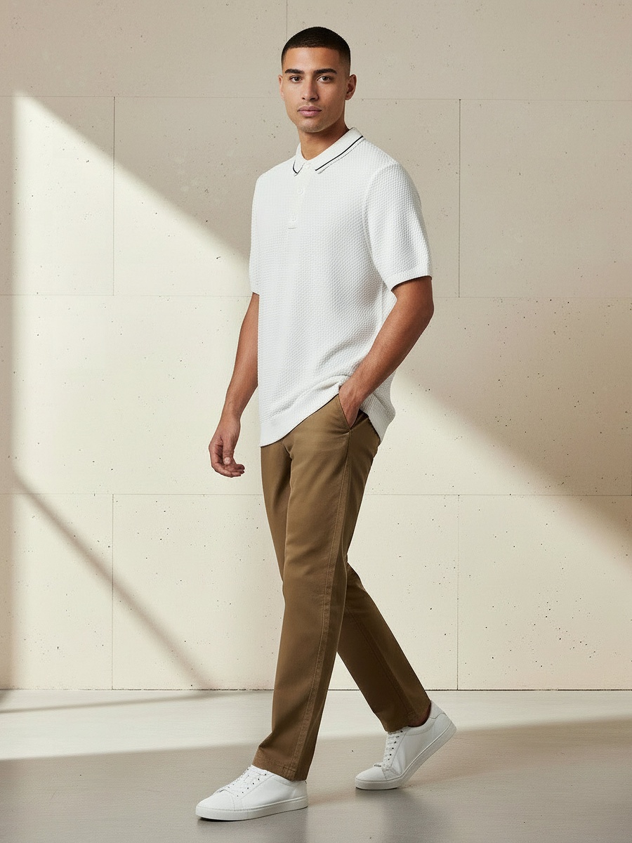 Men Short Sleeves Textured Polo T-Shirt