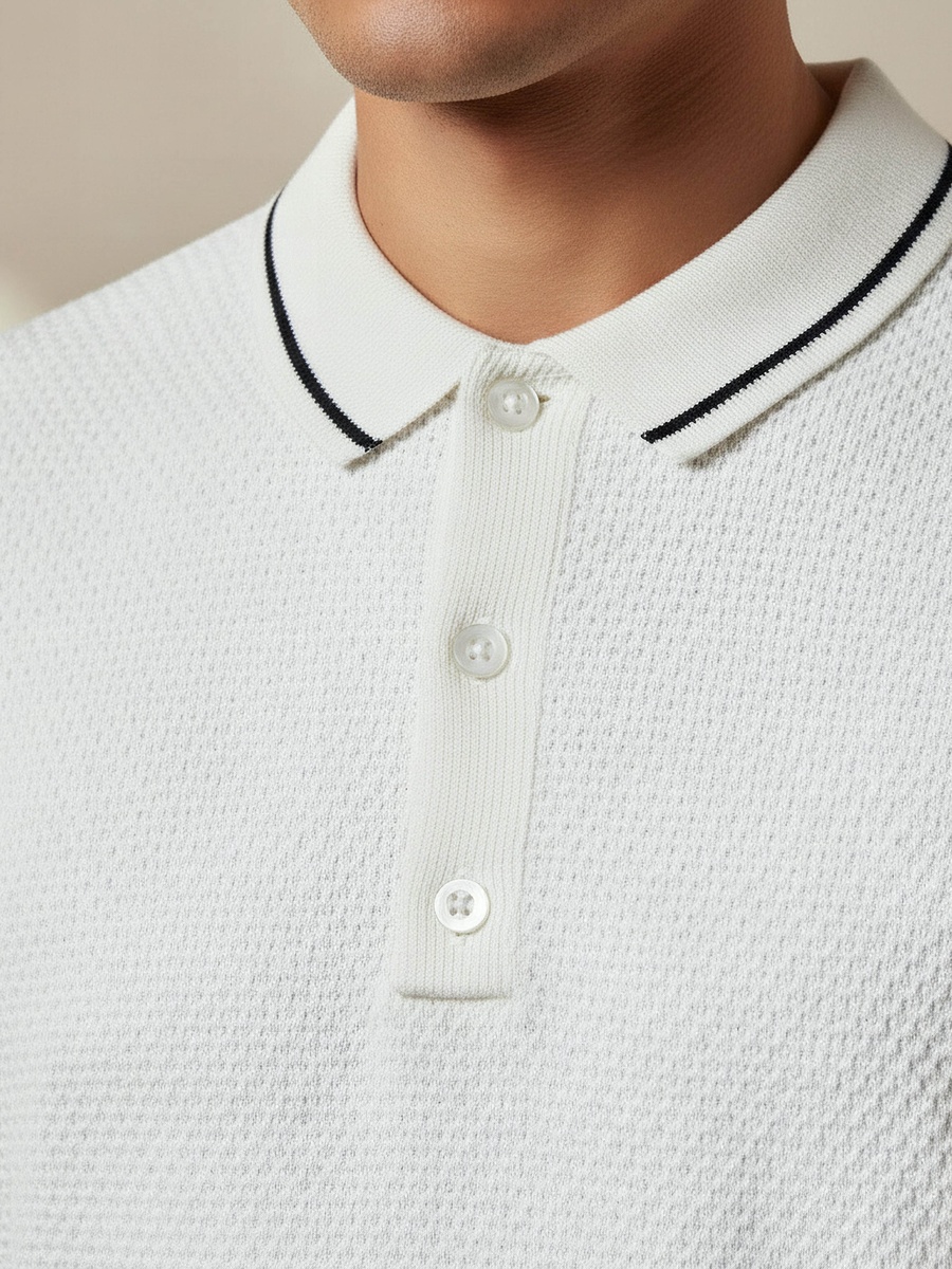 Men Short Sleeves Textured Polo T-Shirt