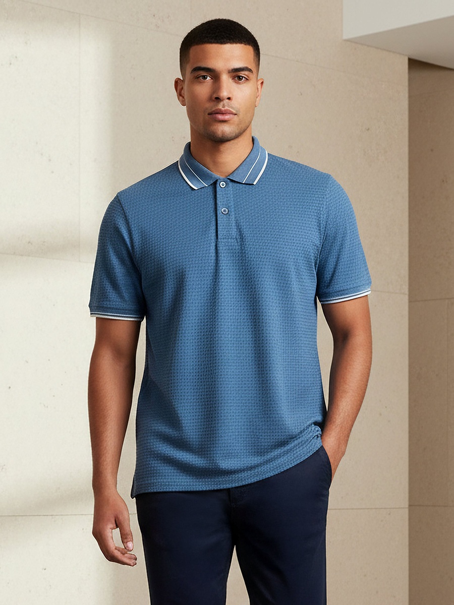 Men Short Sleeves Jacquard Polo T-Shirt