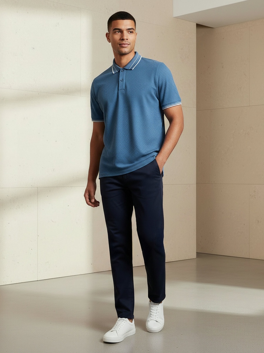 Men Short Sleeves Jacquard Polo T-Shirt
