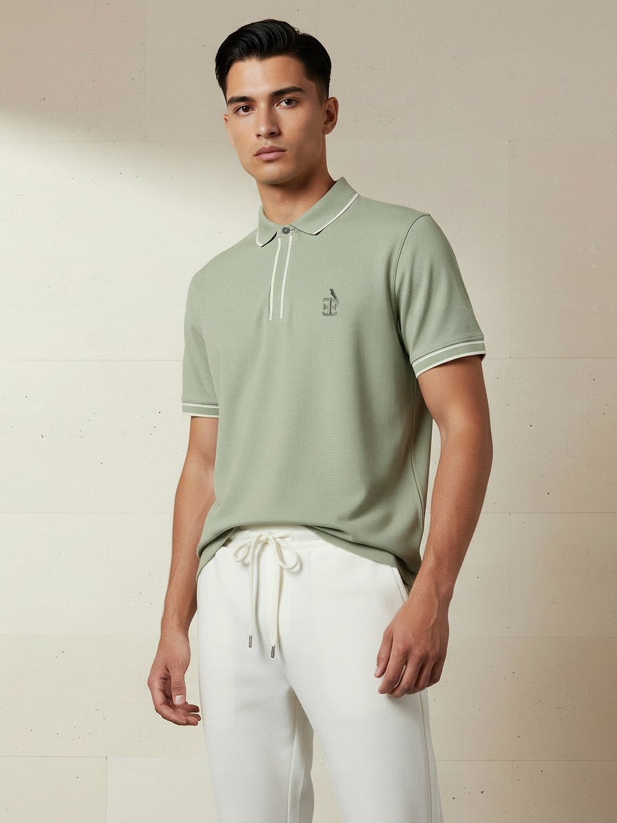 Men Short Sleeve Textured Polo T-Shirt