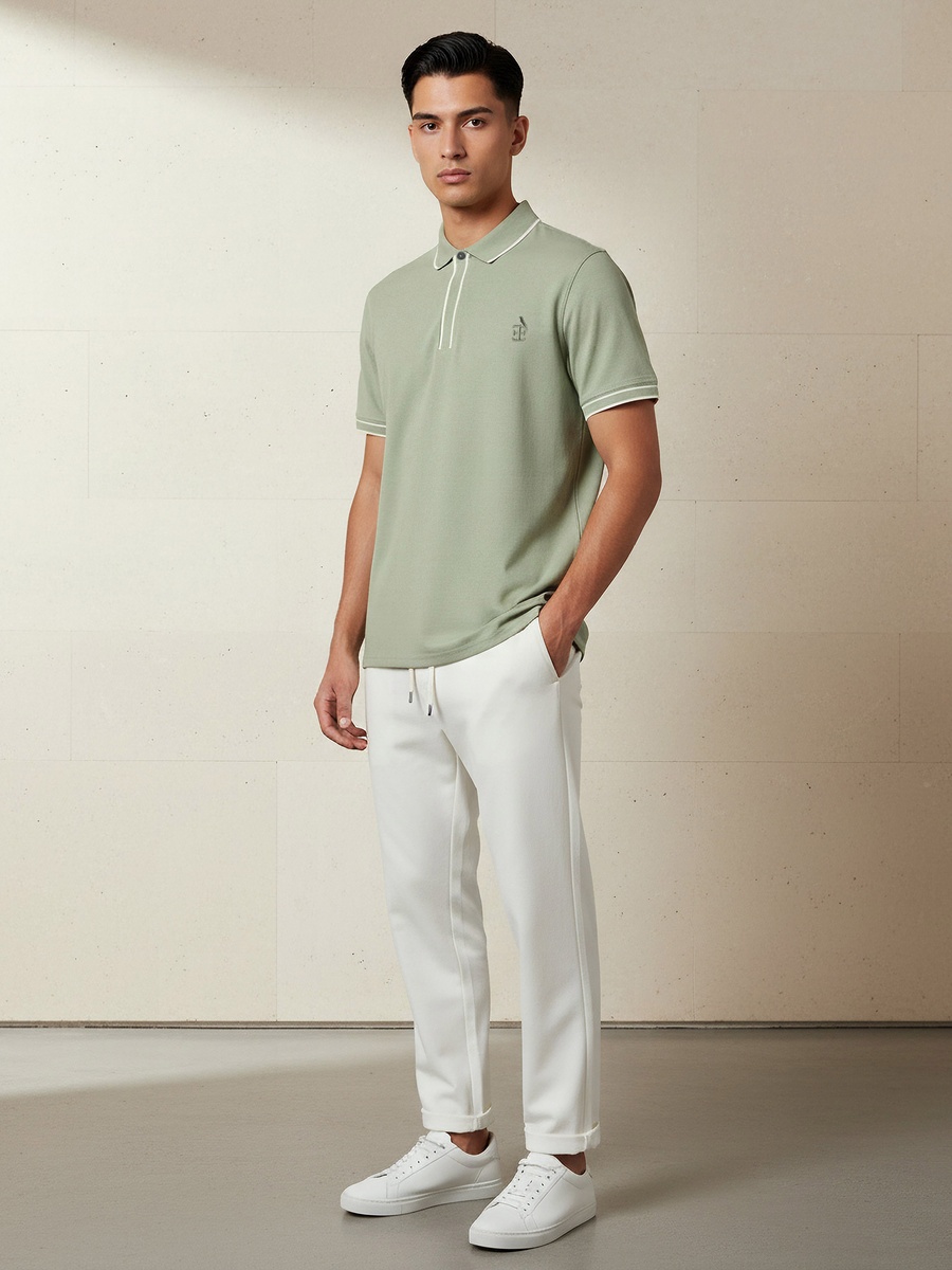 Men Short Sleeve Textured Polo T-Shirt