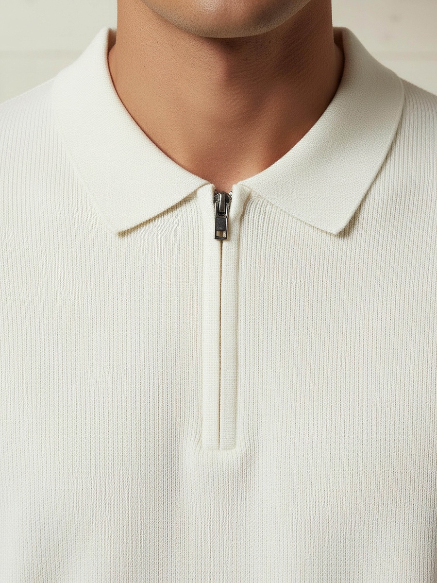 Men Short Sleeve Textured Polo T-Shirt