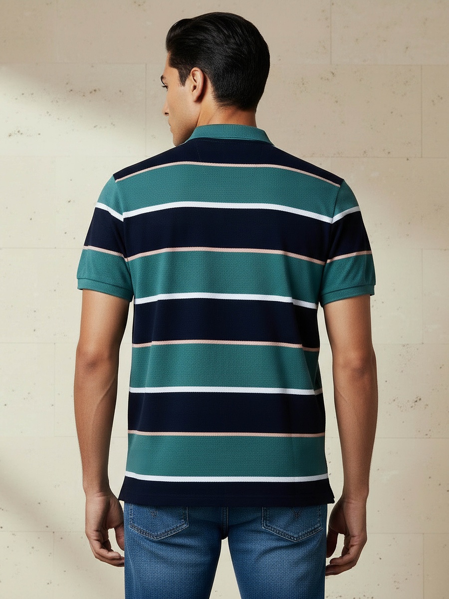 Men Short Sleeve Striped Polo T-Shirt