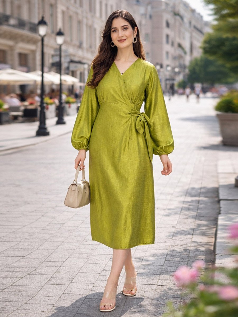 ganni green gingham dress Balloon Sleeve Dress