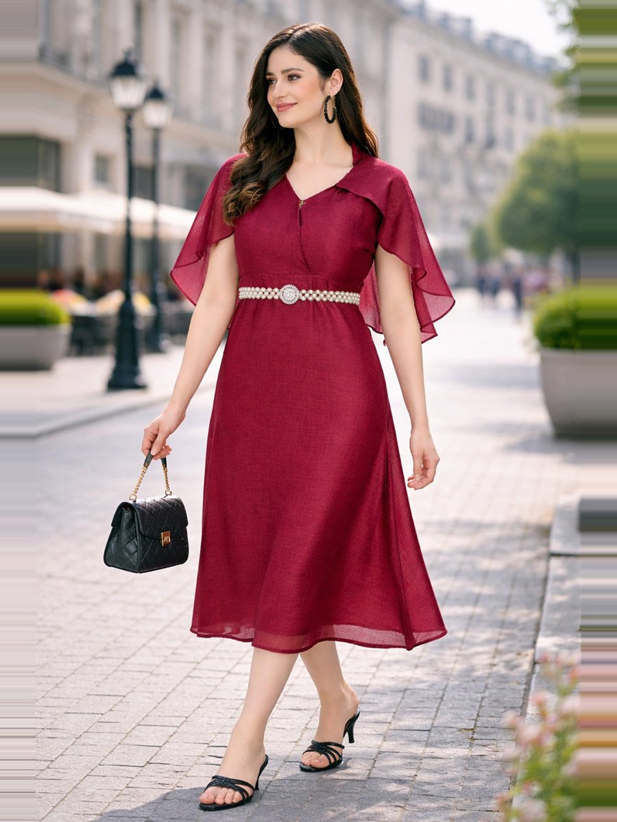 knee length dresses for ladies Bright Pink Paradise Cheetah Cape Sleeve Midi Dress Scamp & Dude