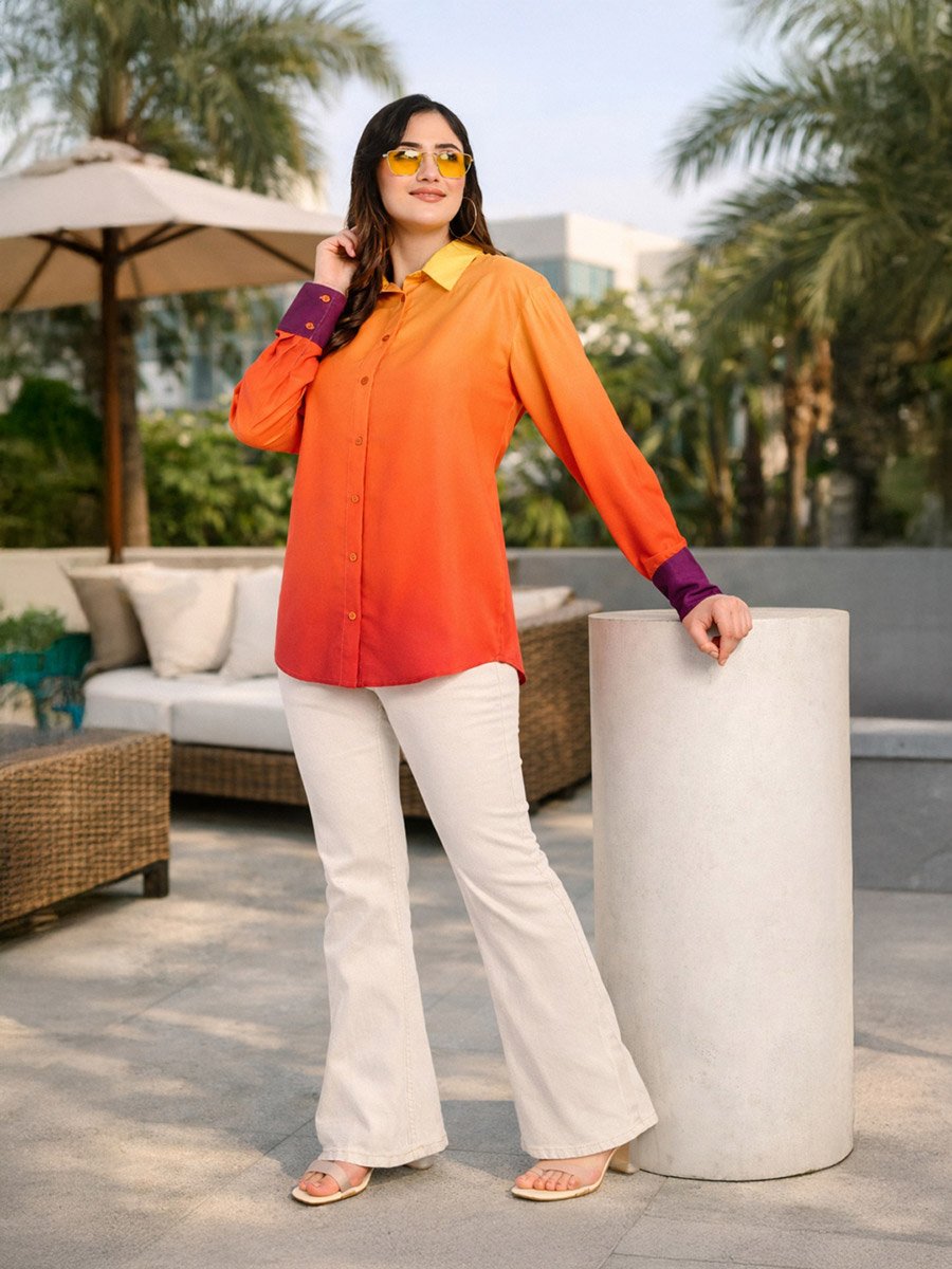 Orange Ombre Look Long Sleeve Shirt