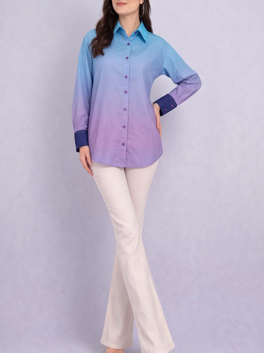 Blue Ombre Look Long Sleeve Shirt