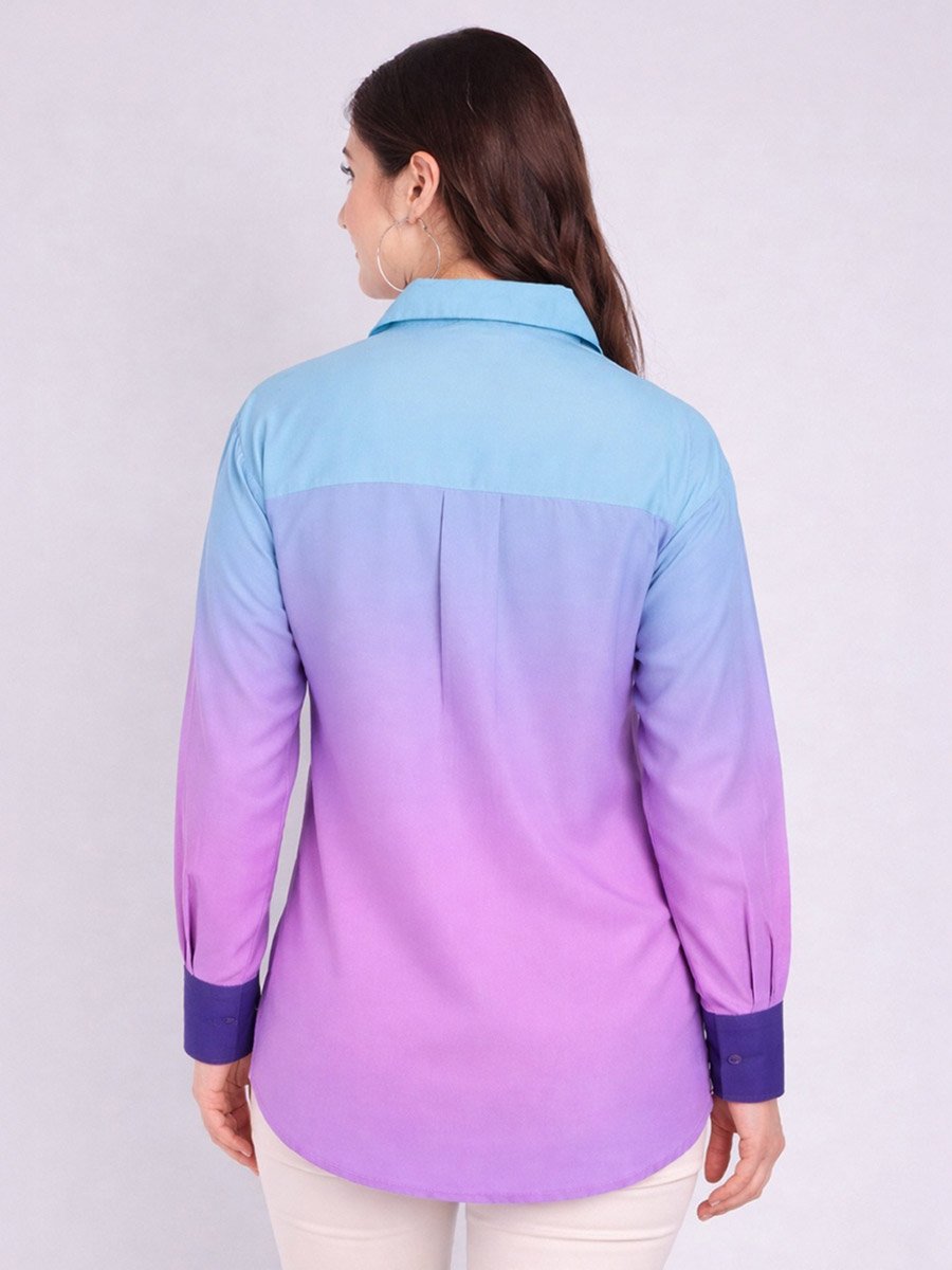 Blue Ombre Look Long Sleeve Shirt