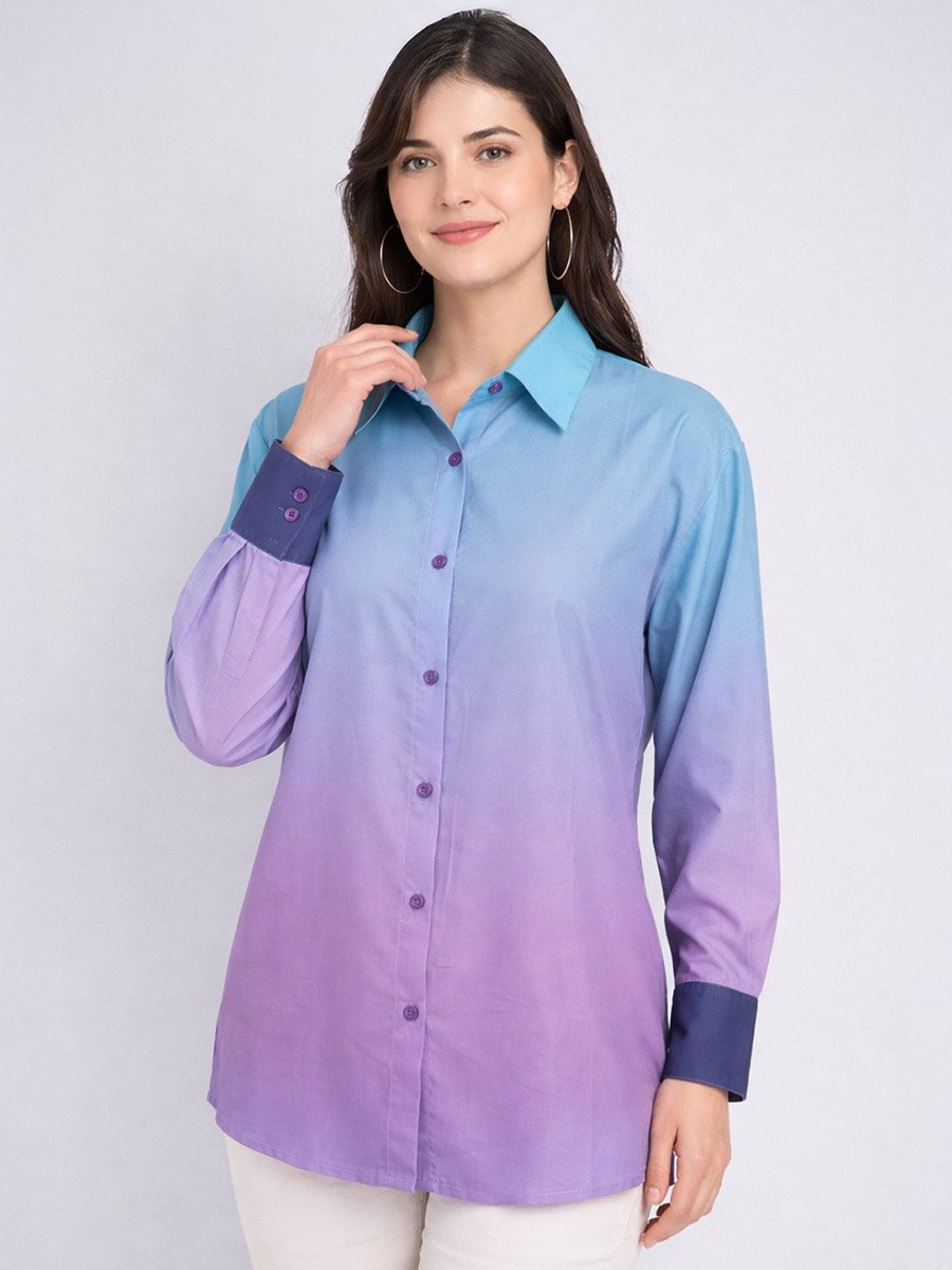 Blue Ombre Look Long Sleeve Shirt