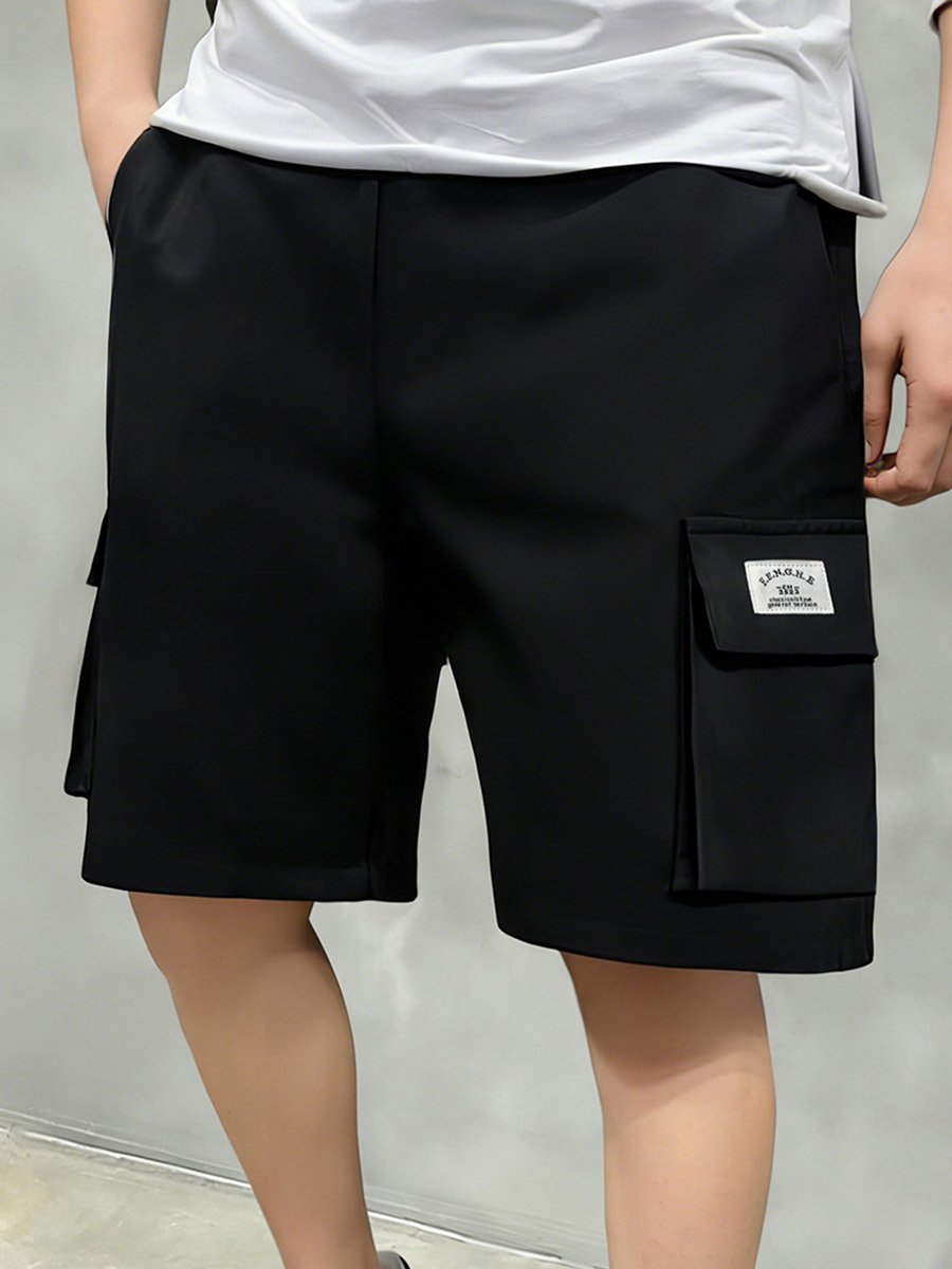 Men Black Solid Multi Pockets Cargo Shorts