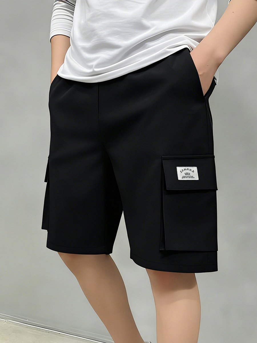 Men Black Solid Multi Pockets Cargo Shorts
