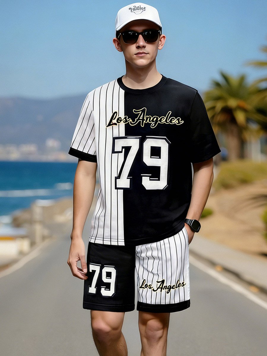 Men Printed Short Sleeve T-Shirt and Shorts Co-Ords