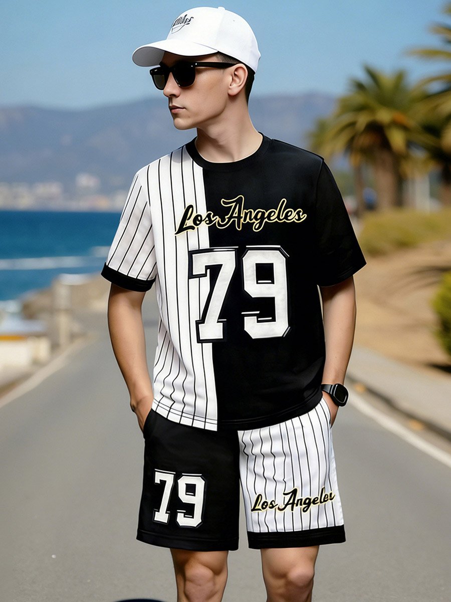 Men Printed Short Sleeve T-Shirt and Shorts Co-Ords