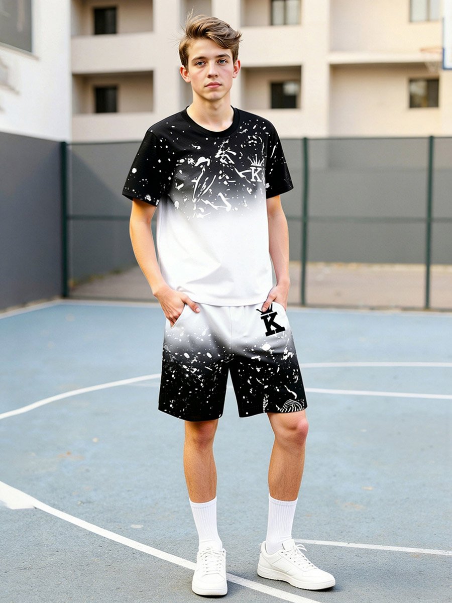 Men Color Block T-Shirt and Shorts Co-Ords