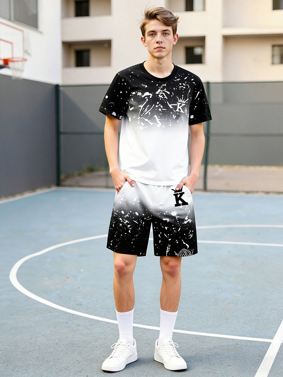 Men Color Block T-Shirt and Shorts Co-Ords