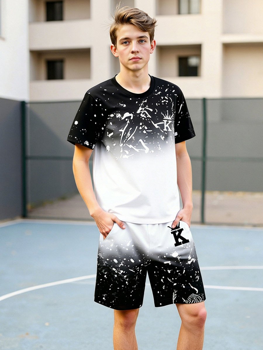 Men Color Block T-Shirt and Shorts Co-Ords