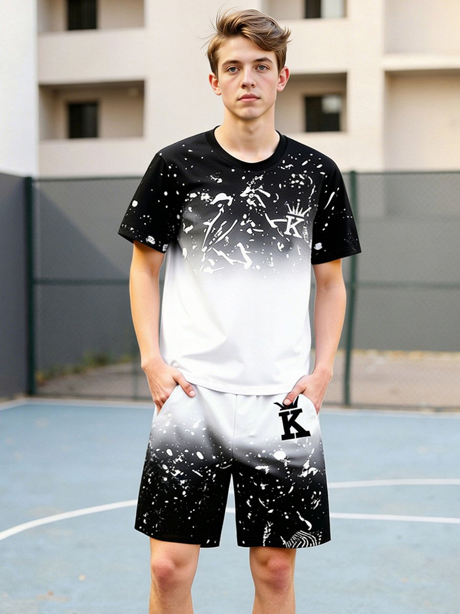 Men Color Block T-Shirt and Shorts Co-Ords